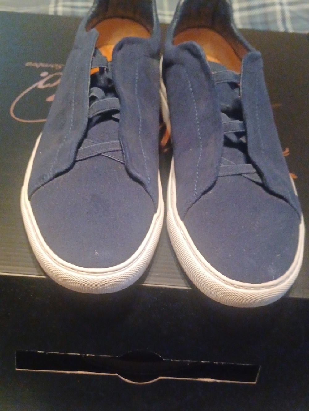Men's Navy Slip-On Canvas Sneakers - Casual Everyday Shoe SZ 12
